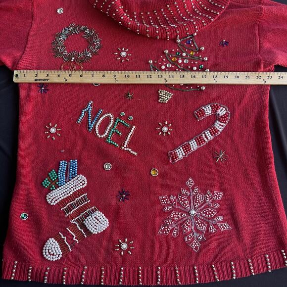 Victoria Jones Sweater Womens Large Christmas Embellished NOEL Beaded Festive - Picture 6 of 7